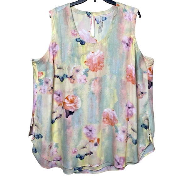 Melissa McCarthy Seven7 Sleeveless Tunic Plus Size 2X Pastel Watercolor‎ Floral - Picture 1 of 6